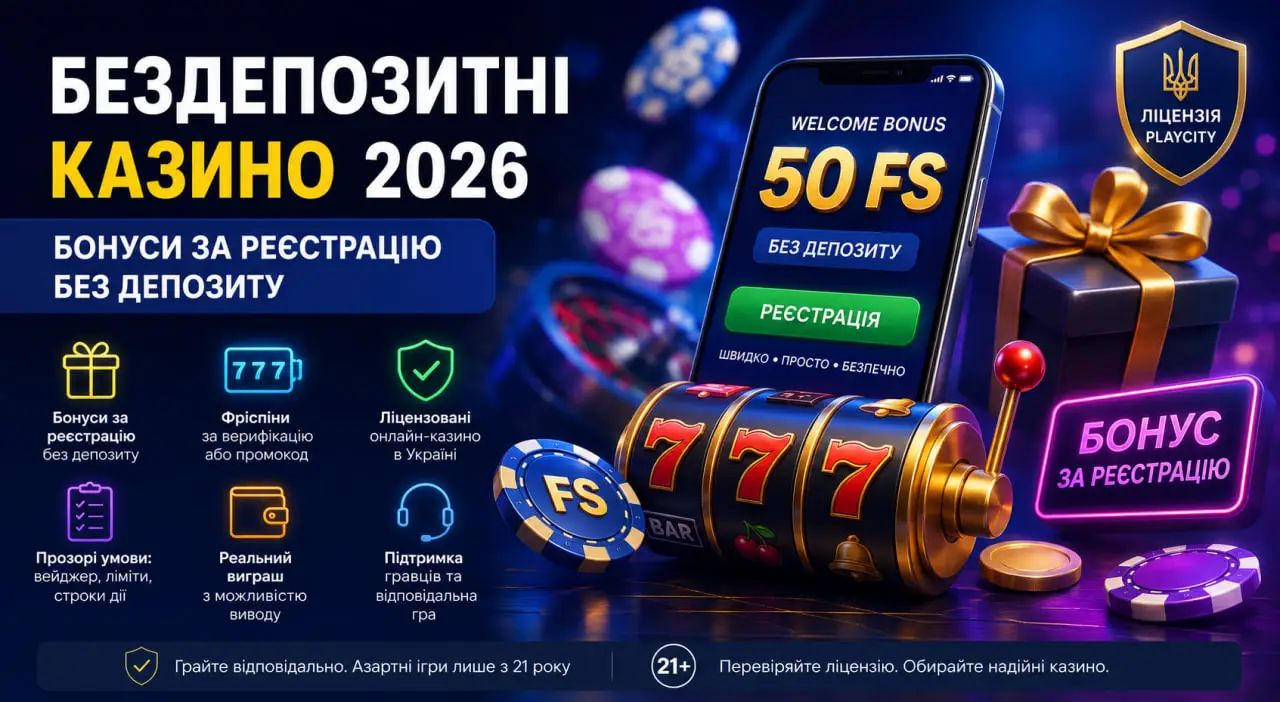 Бездепозитні казино 2026: бонуси за реєстрацію без депозиту