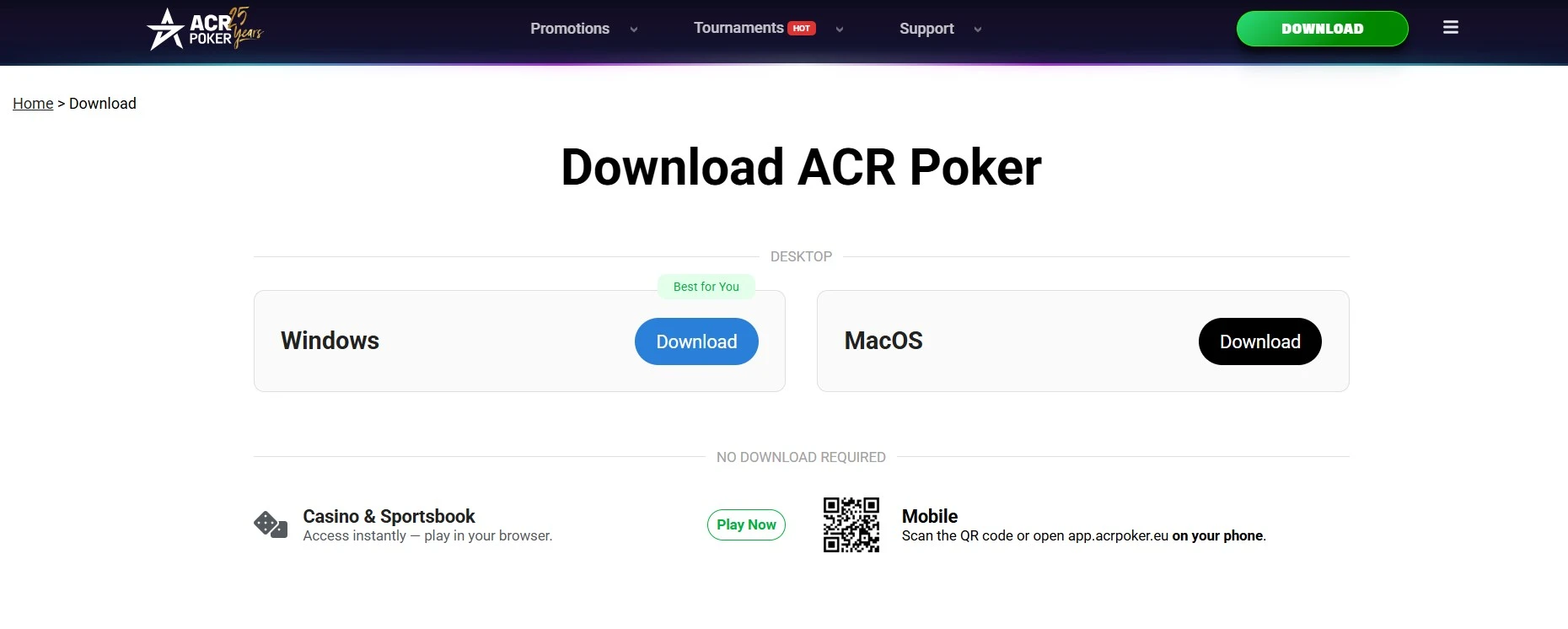 Як завантажити ACR Poker на Windows