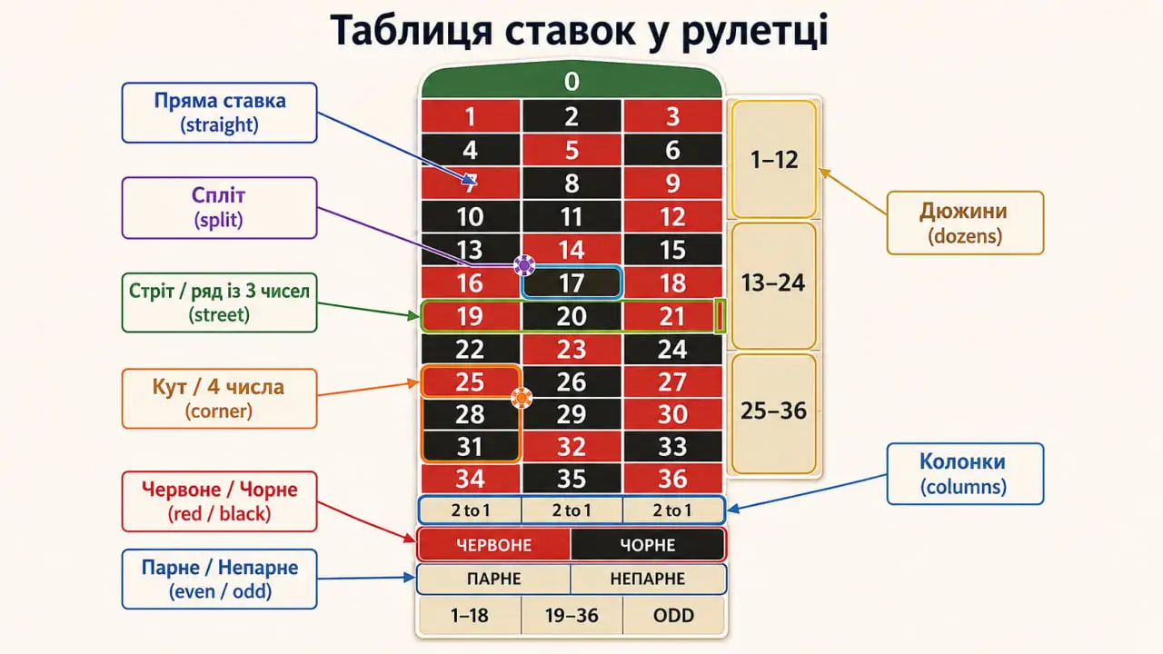Які бувають ставки в рулетці